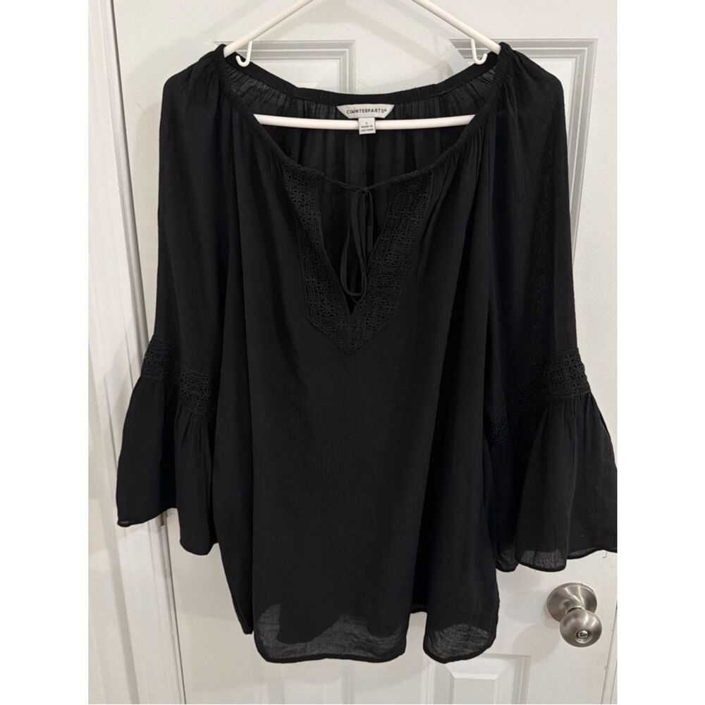 Counterparts Black Bell Sleeve boho bohemian Peasant Tunic Size Large